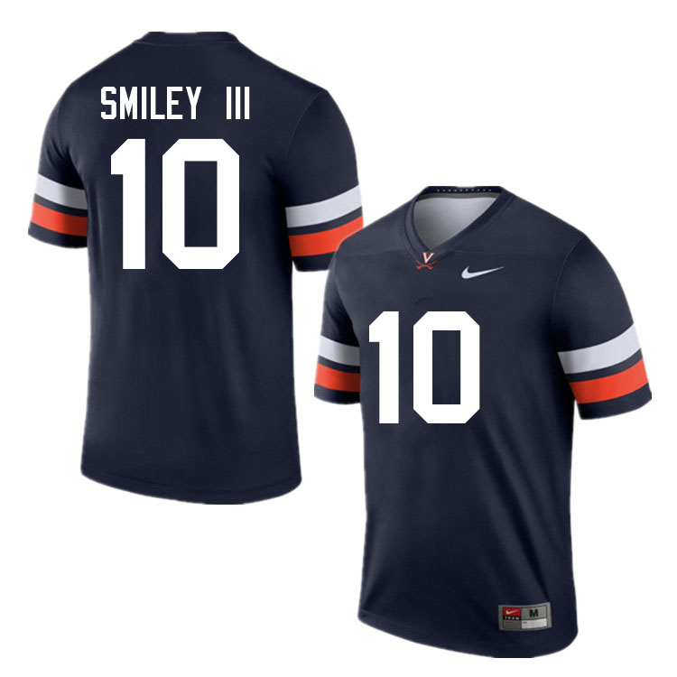 Men #10 Ben Smiley III Virginia Cavaliers College Football Jerseys Sale-Navy